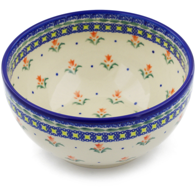 Polish Pottery Bowl 7&quot; Cocentric Tulips