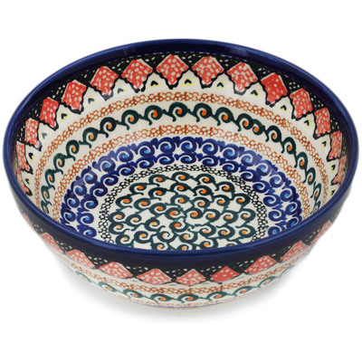 Polish Pottery Bowl 7&quot; Coral Diamonds UNIKAT