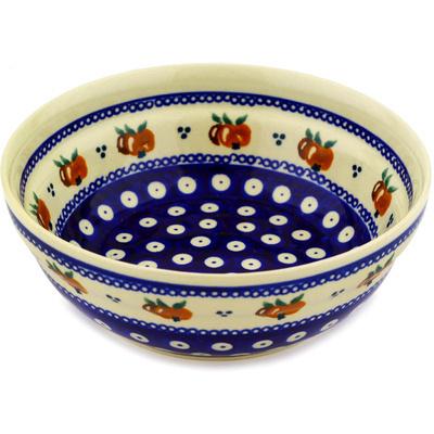 Polish Pottery Bowl 7&quot; Country Apple Peacock