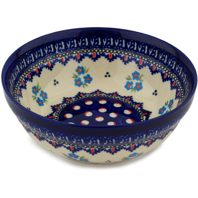Polish Pottery Bowl 7&quot; Daisy Clusters