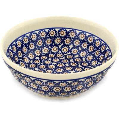 Polish Pottery Bowl 7&quot; Daisy Stamps