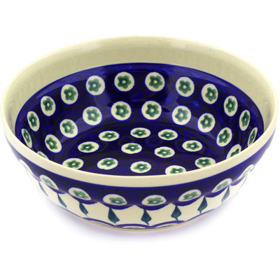 Polish Pottery Bowl 7" Emerald Peacock Garden