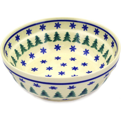 Polish Pottery Bowl 7&quot; Evergreen Snowflakes