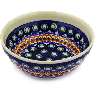 Polish Pottery Bowl 7&quot; Eyes Of The Peacock