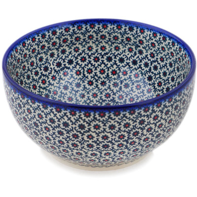 Polish Pottery Bowl 7&quot; Field Of Black Daisies