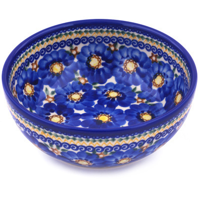 Polish Pottery Bowl 7&quot; Flooding Blues UNIKAT