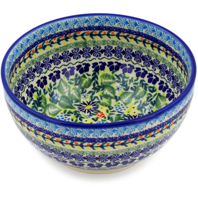 Polish Pottery Bowl 7&quot; Flor-de-lis UNIKAT