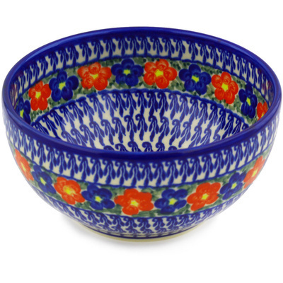 Polish Pottery Bowl 7&quot; Floral Burst