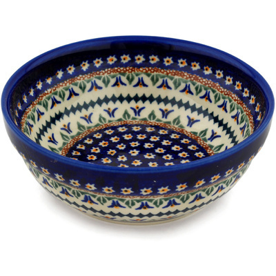 Polish Pottery Bowl 7&quot; Floral Peacock UNIKAT