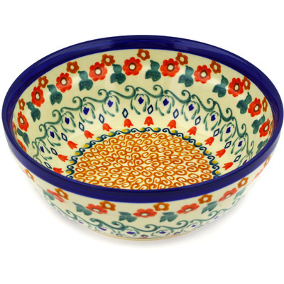 Polish Pottery Bowl 7&quot; Floral Waltz UNIKAT