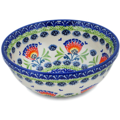 Polish Pottery Bowl 7&quot; Flower Flames UNIKAT