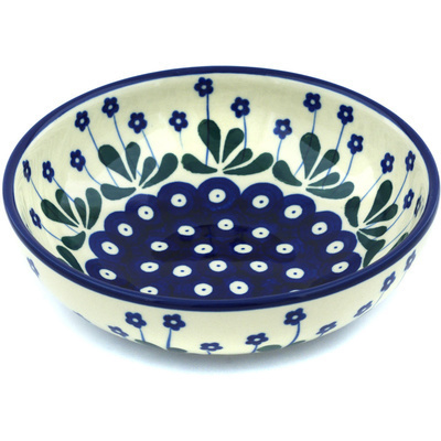 Polish Pottery Bowl 7&quot; Forget-me-not Peacock