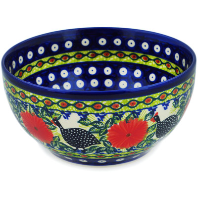 Polish Pottery Bowl 7&quot; Fowl In The Florals UNIKAT