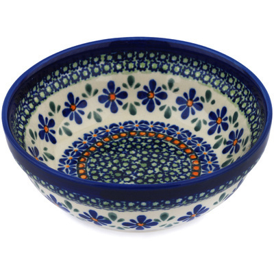 Polish Pottery Bowl 7&quot; Gingham Flowers