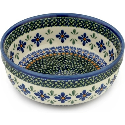 Polish Pottery Bowl 7&quot; Gingham Flowers