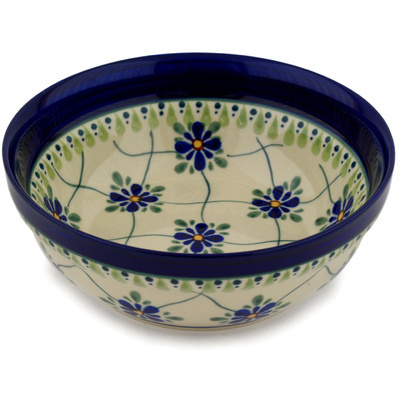 Polish Pottery Bowl 7&quot; Gingham Trellis