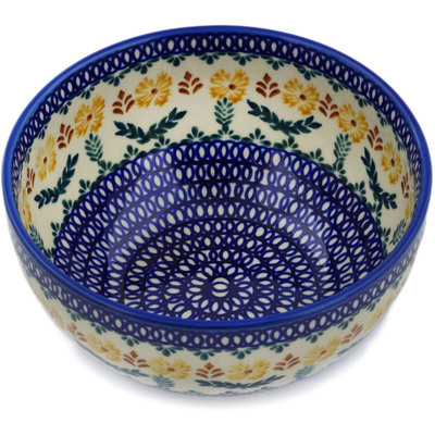 Polish Pottery Bowl 7&quot; Golden Flower Garden