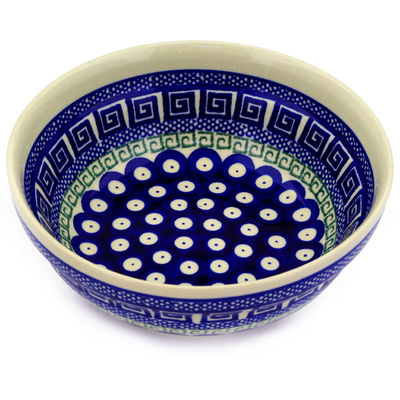 Polish Pottery Bowl 7&quot; Grecian Peacock
