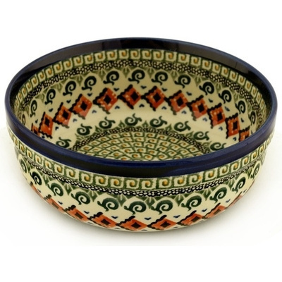 Polish Pottery Bowl 7&quot; Green Mosaic UNIKAT