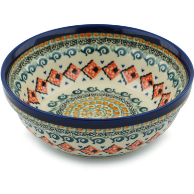 Polish Pottery Bowl 7&quot; Green Mosaic UNIKAT