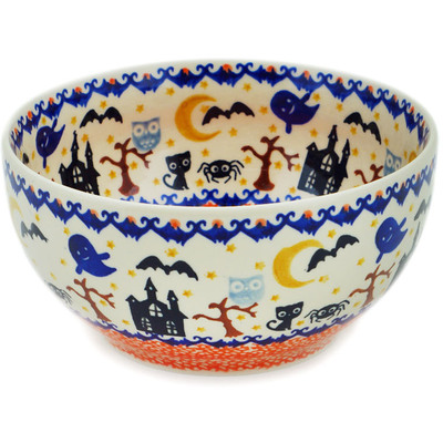 Polish Pottery Bowl 7&quot; Halloween Spooky Vibe