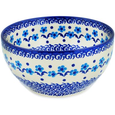 Polish Pottery Bowl 7&quot; Happy Blue Meadow