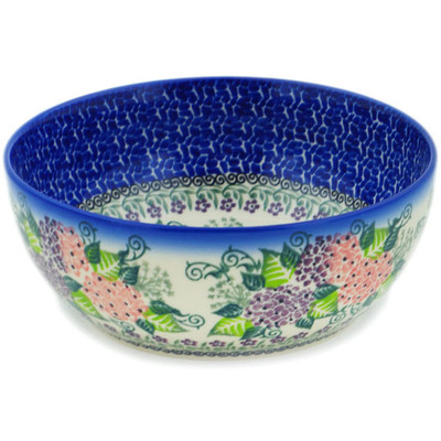 Polish Pottery Bowl 7&quot; Happy Hydrangea UNIKAT