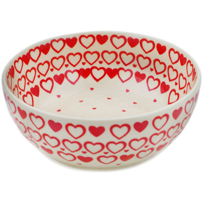 Polish Pottery Bowl 7&quot; Heart Is Full Of Love UNIKAT