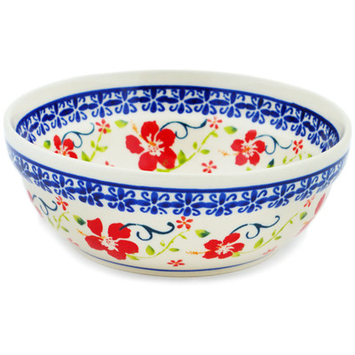 Polish Pottery Bowl 7&quot; Hibiscus Halo