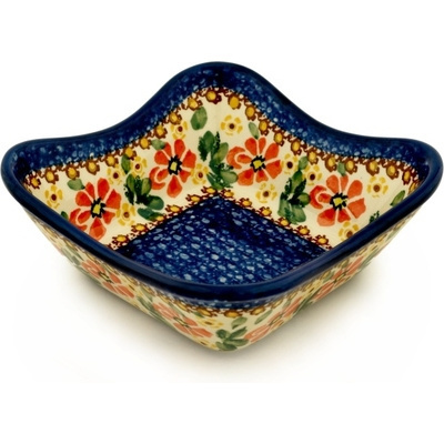 Polish Pottery Bowl 7&quot; Hidden Sunflower UNIKAT