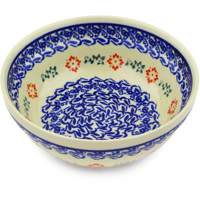 Polish Pottery Bowl 7&quot; Holiday Flowers