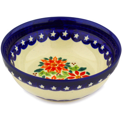 Polish Pottery Bowl 7&quot; Holiday Poinsettias
