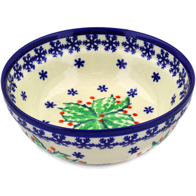 Polish Pottery Bowl 7&quot; Holly Berries