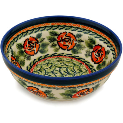 Polish Pottery Bowl 7&quot; Holly Rose UNIKAT