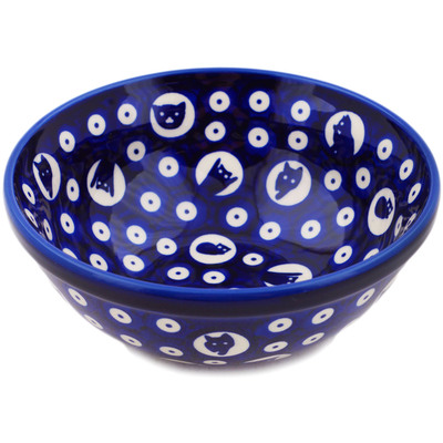 Polish Pottery Bowl 7&quot; Kitten Peek-a-boo UNIKAT
