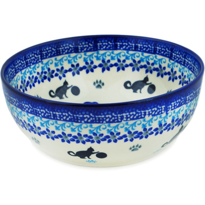 Polish Pottery Bowl 7&quot; Kitty Paw Play Time