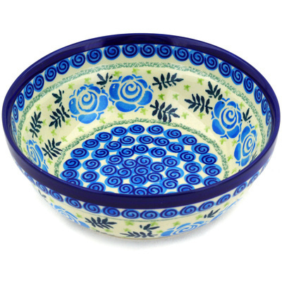 Polish Pottery Bowl 7&quot; Lady Blue Roses UNIKAT