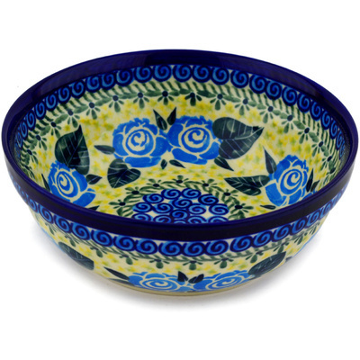 Polish Pottery Bowl 7&quot; Lady Blue Roses UNIKAT