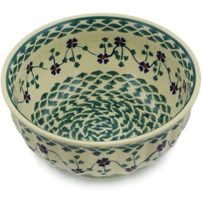 Polish Pottery Bowl 7&quot; Lucky Blue Clover