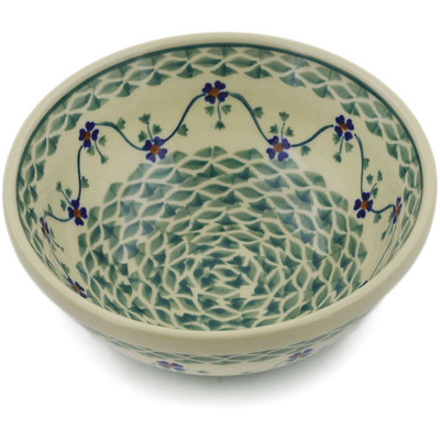 Polish Pottery Bowl 7&quot; Lucky Blue Clover