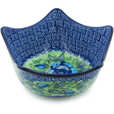 Polish Pottery Bowl 7&quot; Matisse Flowers Cobalt UNIKAT