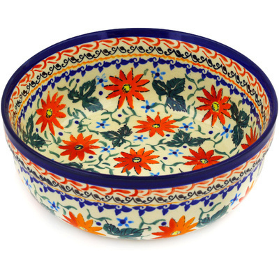 Polish Pottery Bowl 7&quot; Mexican Flame UNIKAT
