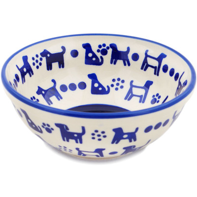 Polish Pottery Bowl 7&quot; Minimalistic Dogs UNIKAT