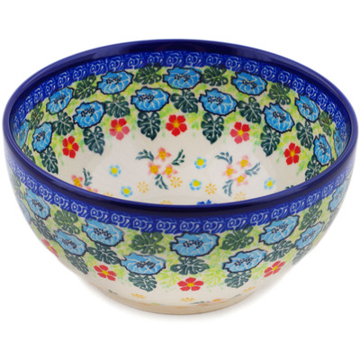 Polish Pottery Bowl 7&quot; Monstera Blooms UNIKAT