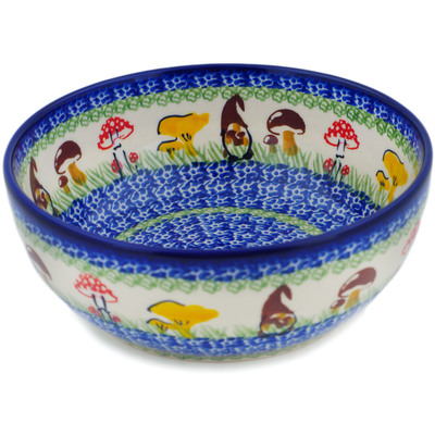 Polish Pottery Bowl 7&quot; Mushroom Garden