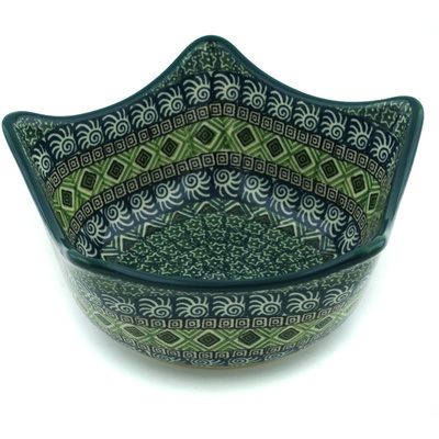 Polish Pottery Bowl 7&quot; Olive Aztek