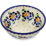 Polish Pottery Bowl 7" Orange And Blue Flower