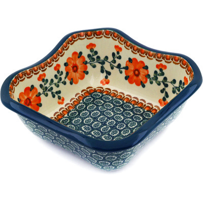 Polish Pottery Bowl 7&quot; Orange Poppies