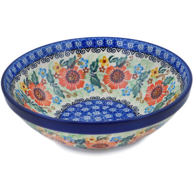 Polish Pottery Bowl 7&quot; Orange Wreath UNIKAT