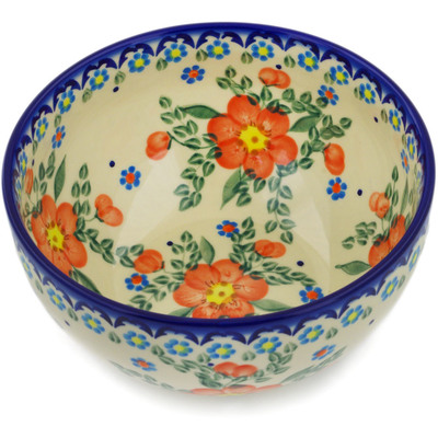Polish Pottery Bowl 7&quot; Peach Tudor Rose